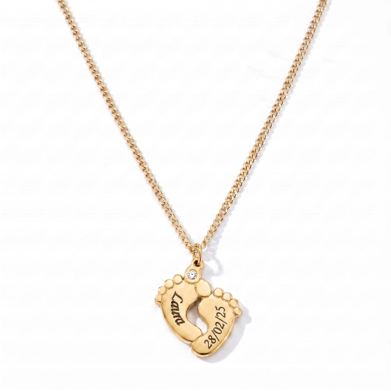 Collier petits pieds de bébé avec gravure
